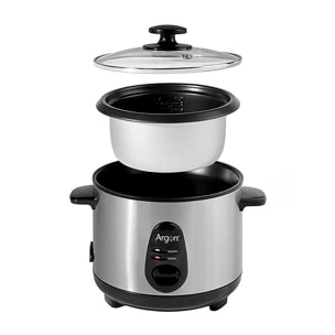 Olla arrocera eléctrica de acero inoxidable. Con 1L de capacidad y 400W de potencia.