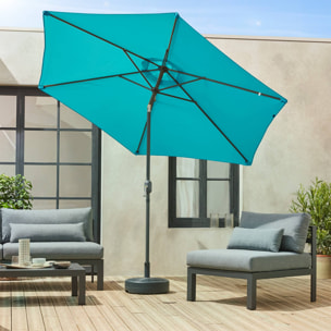 Parasol droit rond Ø300cm - Touquet Turquoise - mât central en aluminium orientable et manivelle d'ouverture