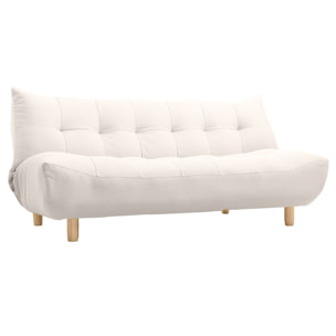 Canapé convertible scandinave 3 places en tissu beige et bois clair YUMI