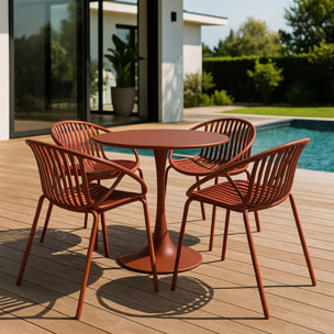 Lot de 4 fauteuils de table extérieur brique en polypropylène et métal CALYPSO