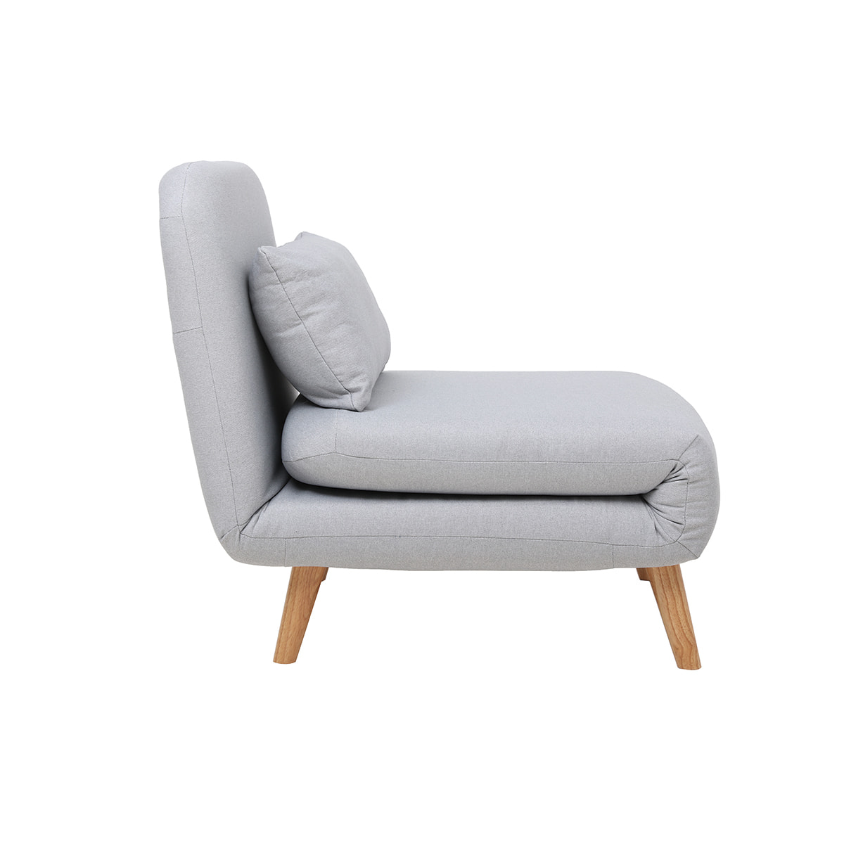 Fauteuil convertible scandinave en tissu gris clair et bois clair AMIKO