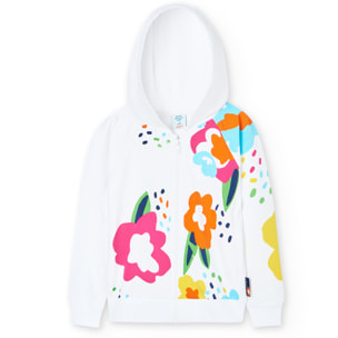 Chaqueta, capucha niÃ±a, felpa estampada, blanco