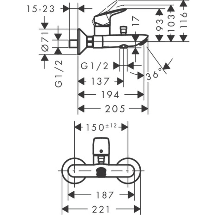 Mitigeur bain/douche HANSGROHE Logis C2 avec cartouche à 2 vitesses chromé - 71401000