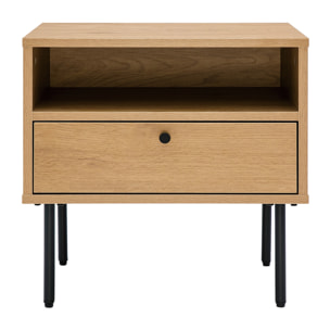 Table de chevet avec rangements finition bois clair chêne et métal noir PERNELLE
