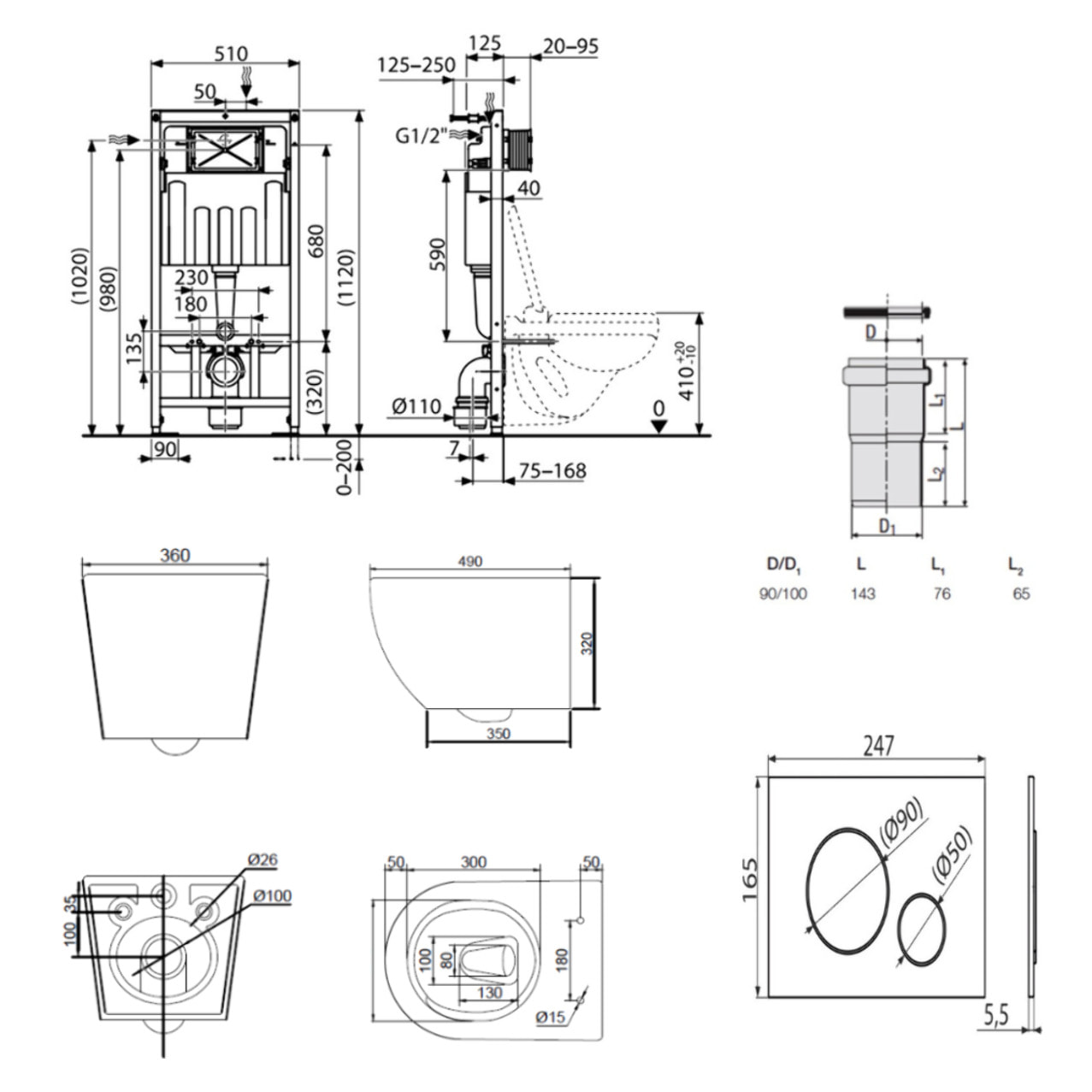 Pack WC bâti-support + WC sans bride Ceramia PixL avec abattant SoftClose + plaque noir (STCEPXWT01-FR)