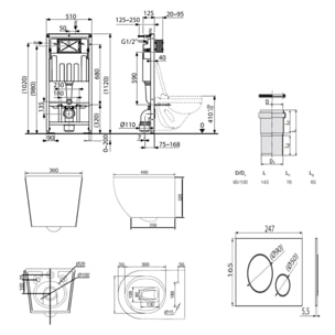 Pack WC bâti-support + WC sans bride Ceramia PixL avec abattant SoftClose + plaque noir (STCEPXWT01-FR)