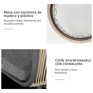 Conjunto de Jardín Exterior de 3 Piezas Juego de 2 Sillas y Mesa de Ratán con Cojines Acolchados y Encimera de Vidrio para Balcón Terraza Café y Gris