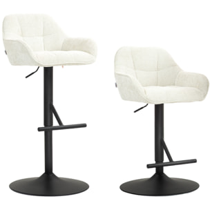 Lot de 2 tabourets de bar design effet capitonné - réglable, pivotant - acier noir mat tissu effet lin crème