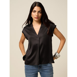 Oltre - Camiseta bimatérica con escote en V - Negro