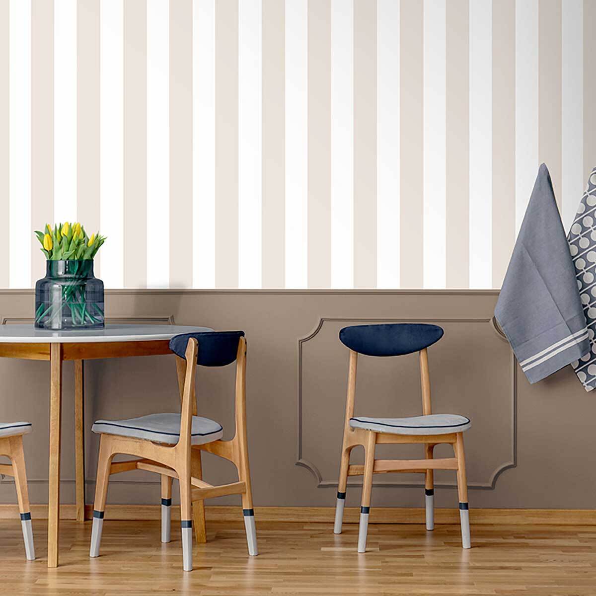 Papier peint rayures larges beige sable blanc