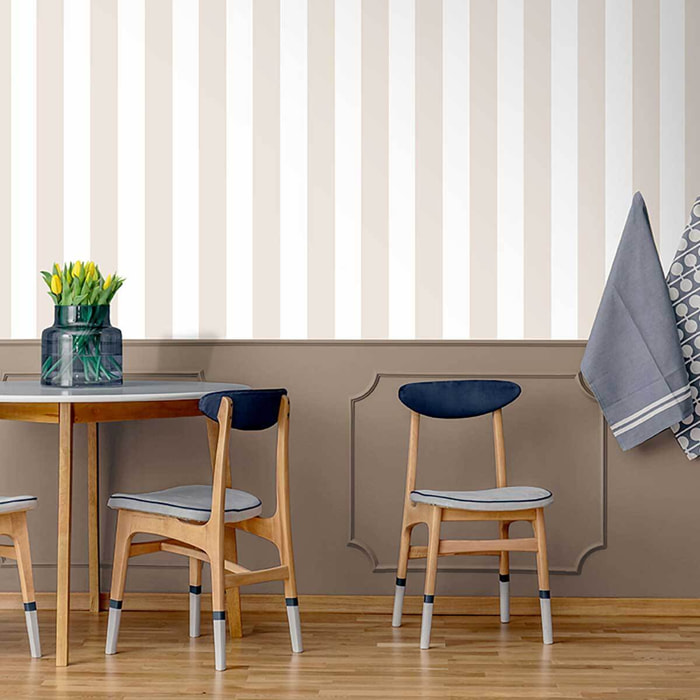 Papier peint rayures larges beige sable blanc