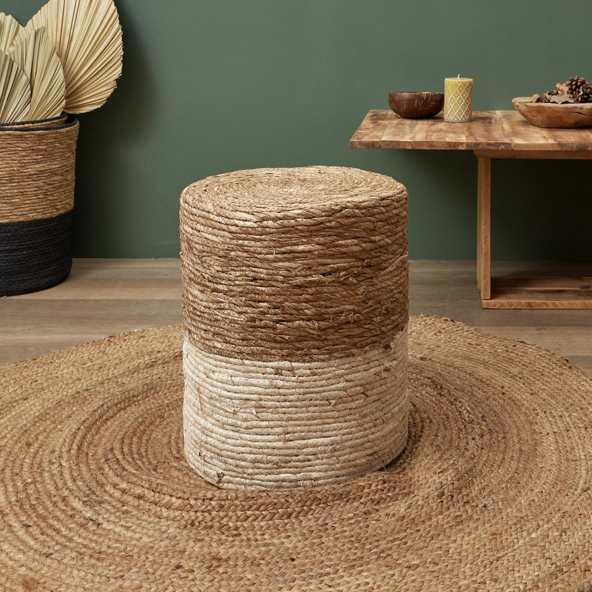 Pouf Tresse Beige - Lot de 2