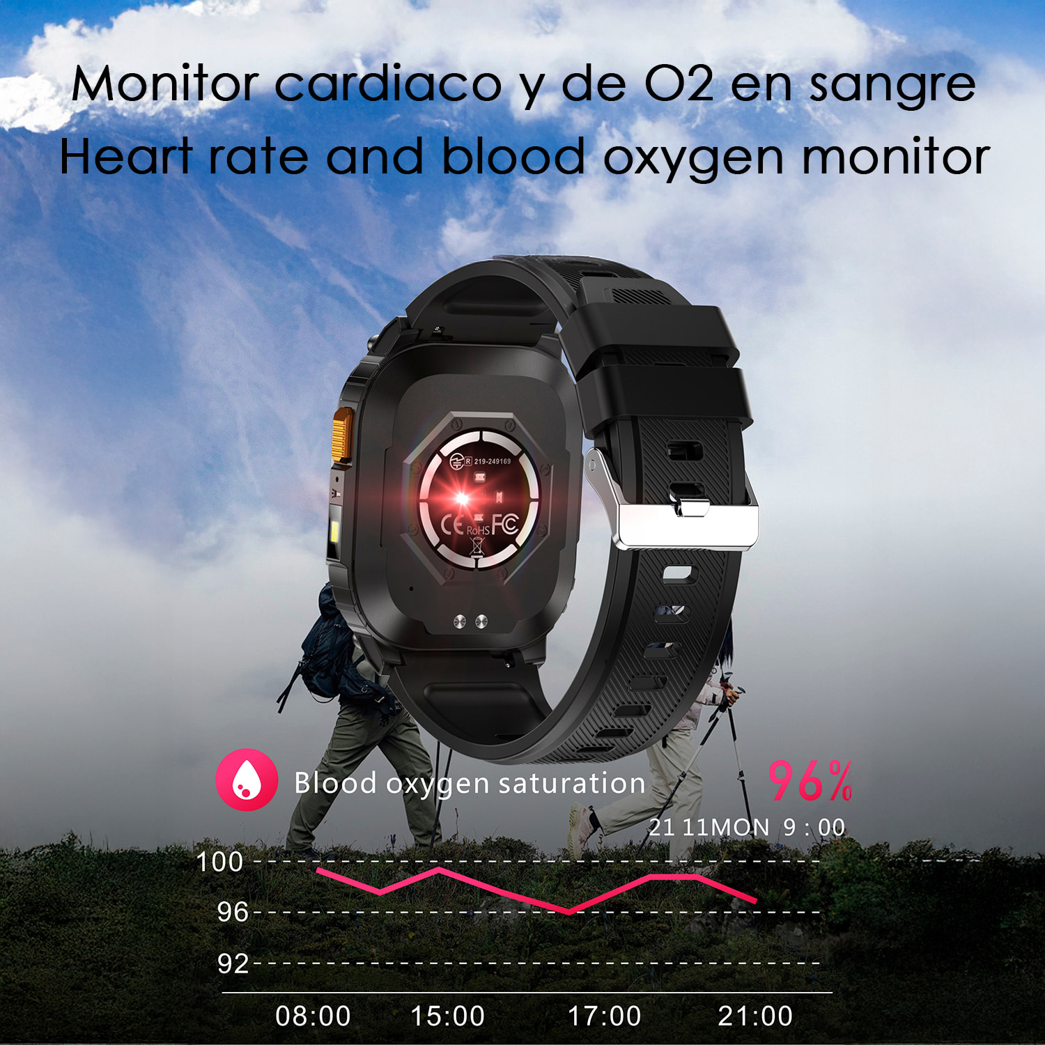 Smartwatch QX18, chiamate bluetooth, GPS + 4 sistemi di localizzazione, torcia, oltre 170 modalità sportive e monitor della salute.