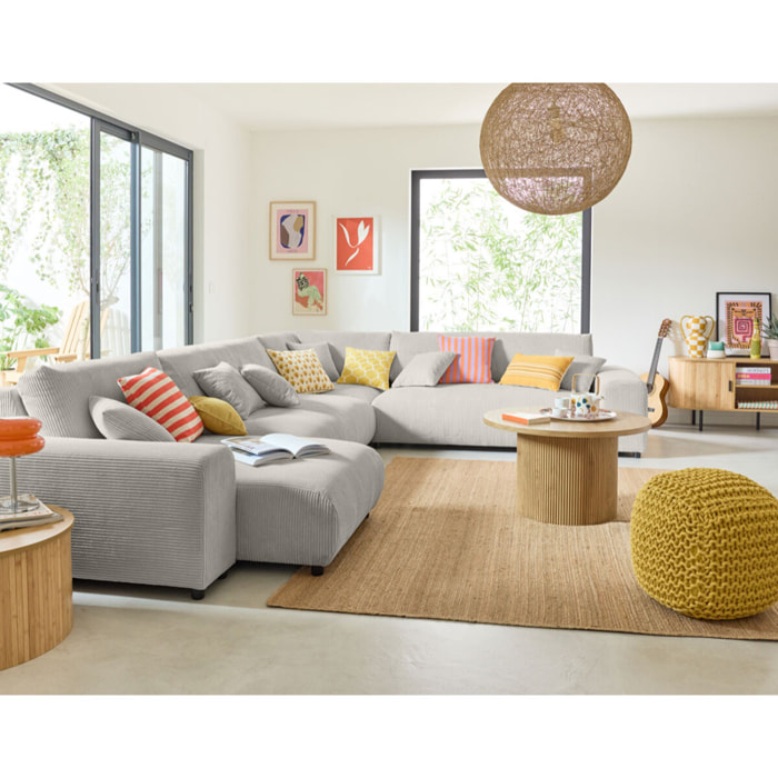 Garance - module d'assise méridienne gauche - en velours côtelé - Gris clair
