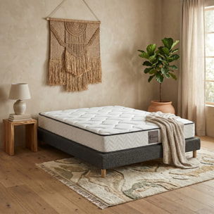 Ensemble matelas Univers & sommier Cancun | Mémoire de forme et ressorts ensachés | Cadre à lattes | Bouclette | Gris clair
