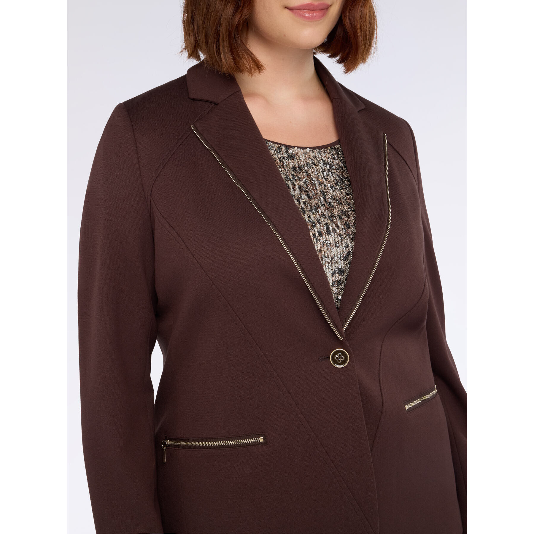 Fiorella Rubino - Blazer en punto Milano con cremalleras decorativas - Marrón