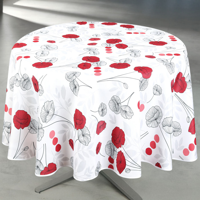 Nappe anti-tâche ronde motif coquelicots - Blanc
