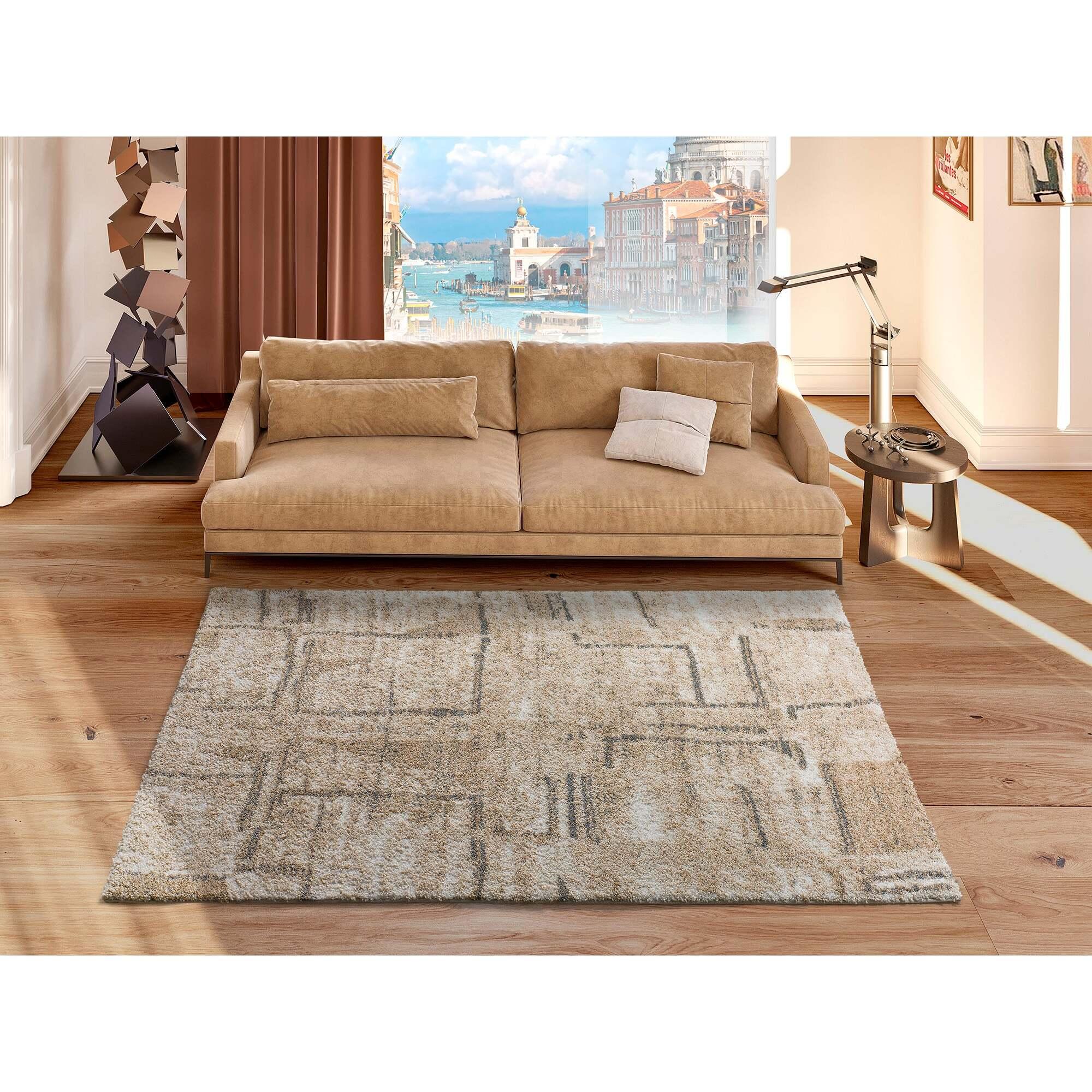 SERENE Alfombra de pelo largo con texturas en tonos beige, varias medidas disponibles