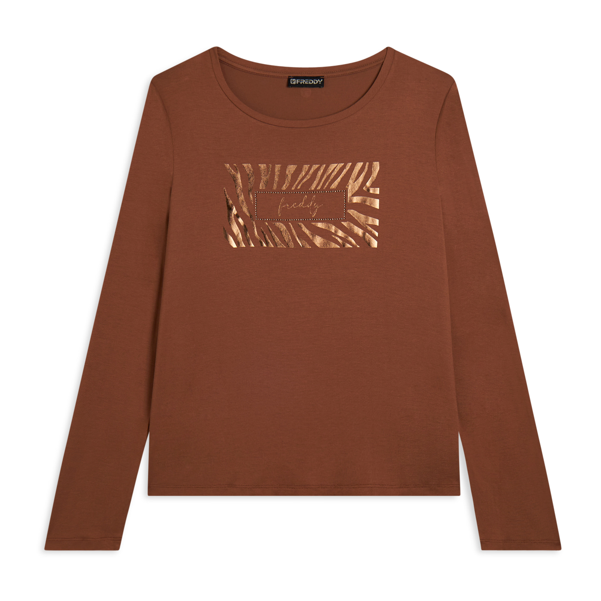 T-shirt donna manica lunga con logo strass