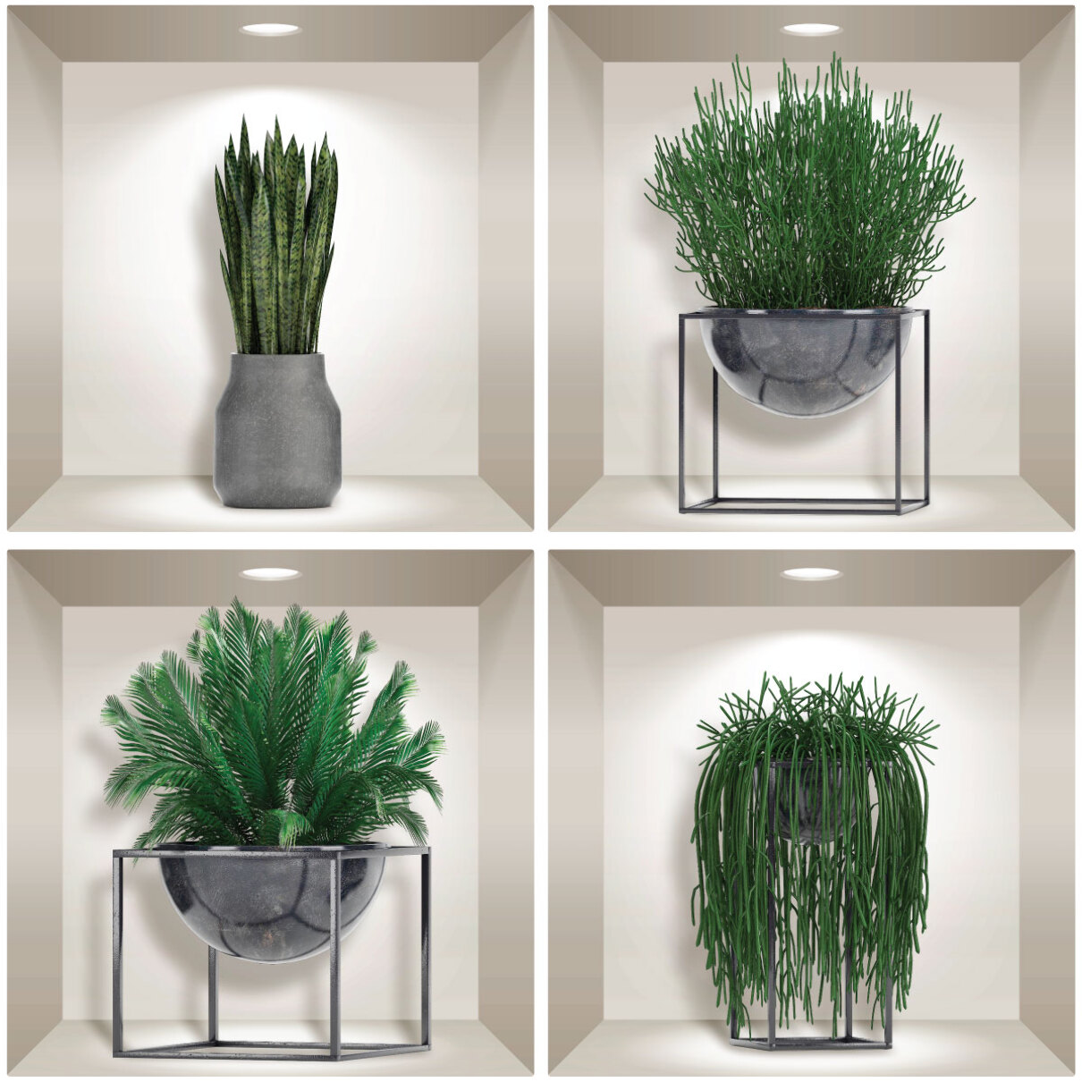 Stickers muraux 3D | Sticker Mural Autocollant effet 3D plantes grasses - Stickers adhésifs 3D Chambre Salon Trompe l'oeil