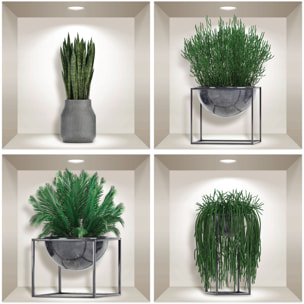 Stickers muraux 3D | Sticker Mural Autocollant effet 3D plantes grasses - Stickers adhésifs 3D Chambre Salon Trompe l'oeil