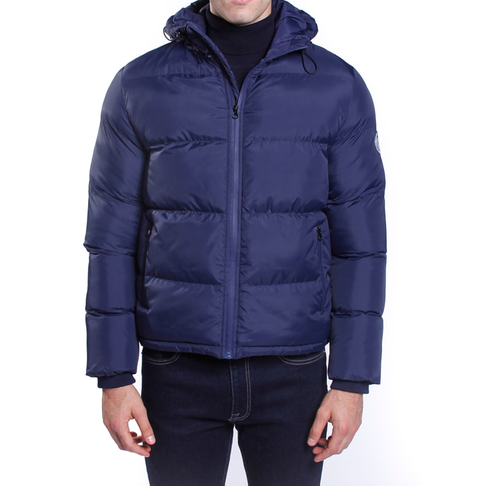 Giubbino nylon con cappuccio e logo su manica