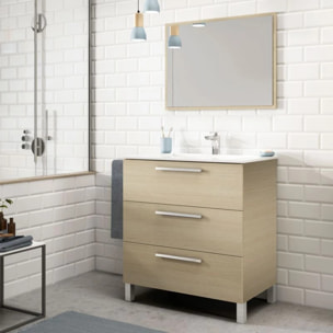 Mueble de baño Athena 80 3 cajones + espejo Roble