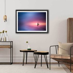Poster navigation sous le sunset Affiche sous cadre noir