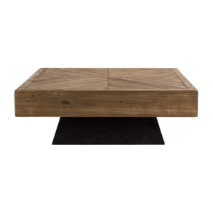 ANDRIAN - Table basse carrée marron 99.5x99.5cm bois Pin recyclé piètement noir