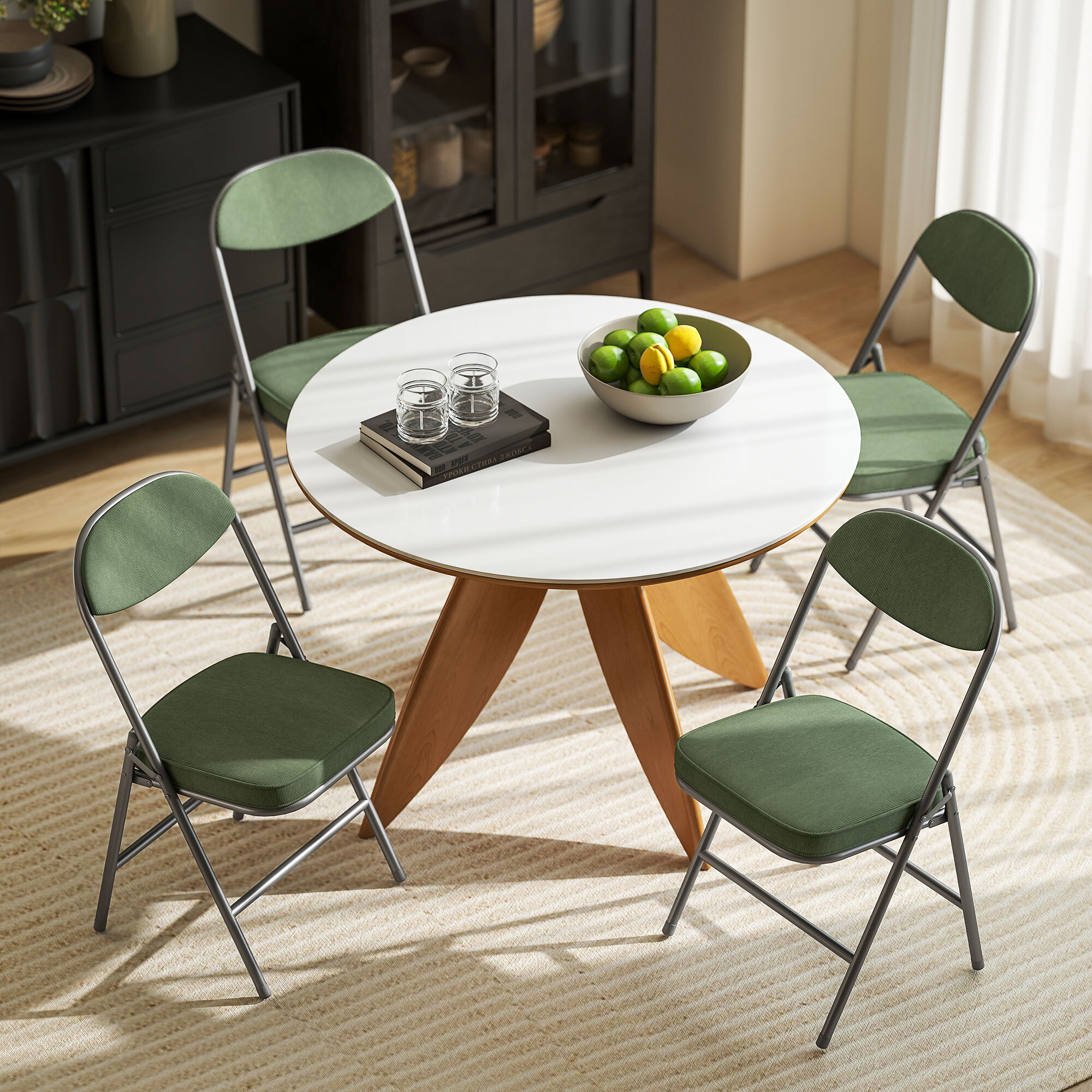 Lot de 4 chaises pliantes acier velours côtelé vert
