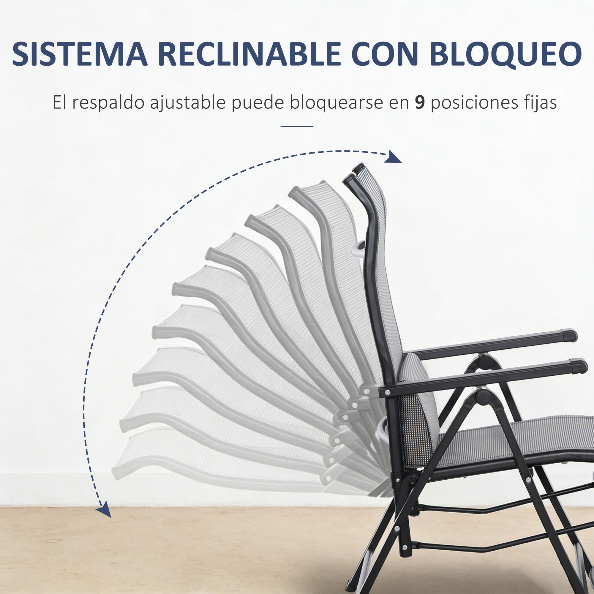 Tumbona Plegable de Jardín, Tumbona Gravedad Cero con Respaldo Ajustable en 9 Posiciones, con Cojín, para Terraza, Piscina, Playa, Carga 150 kg, 70x65x111 cm, Gris
