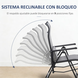 Tumbona Plegable de Jardín, Tumbona Gravedad Cero con Respaldo Ajustable en 9 Posiciones, con Cojín, para Terraza, Piscina, Playa, Carga 150 kg, 70x65x111 cm, Gris