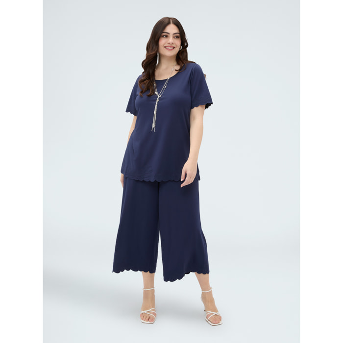 Fiorella Rubino - Camiseta de jersey con detalles bordados - Azul