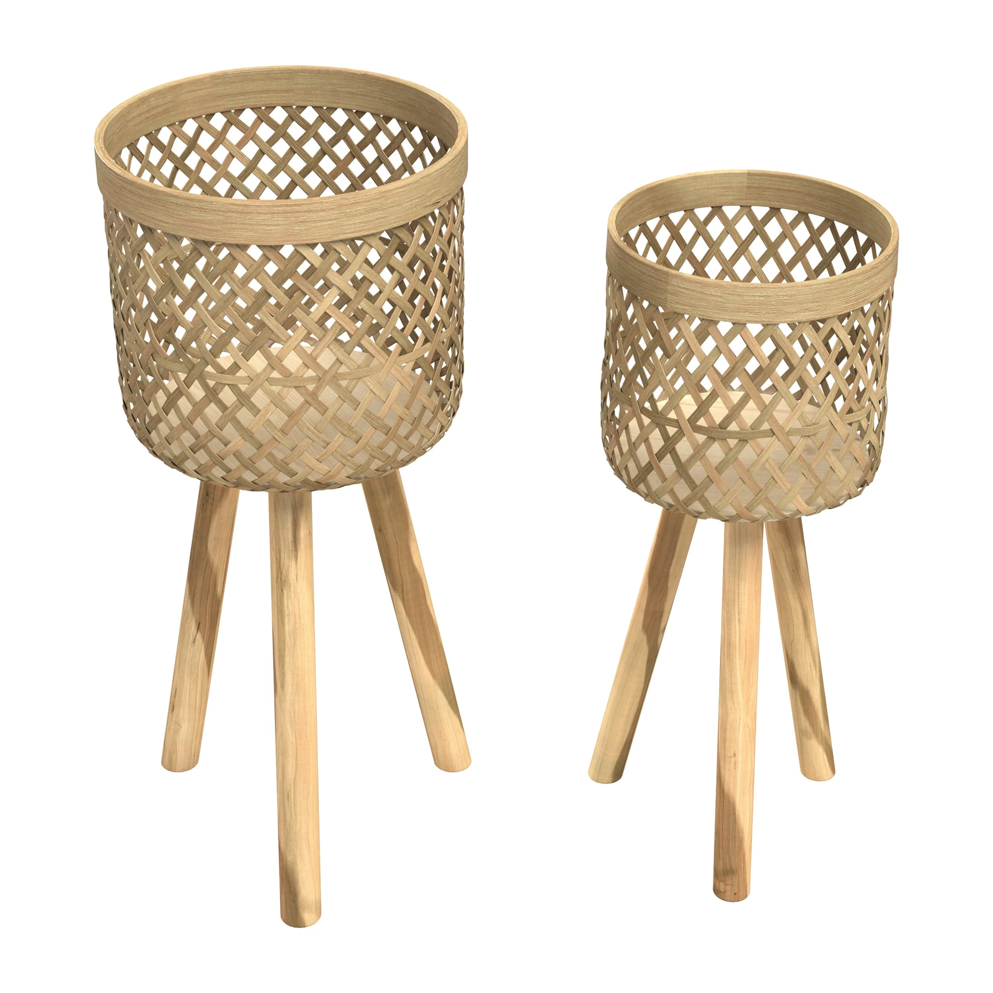 Cache-pot pieds en teck et bambou (lot de 2) - Landi