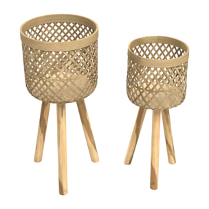 Cache-pot pieds en teck et bambou (lot de 2) - Landi