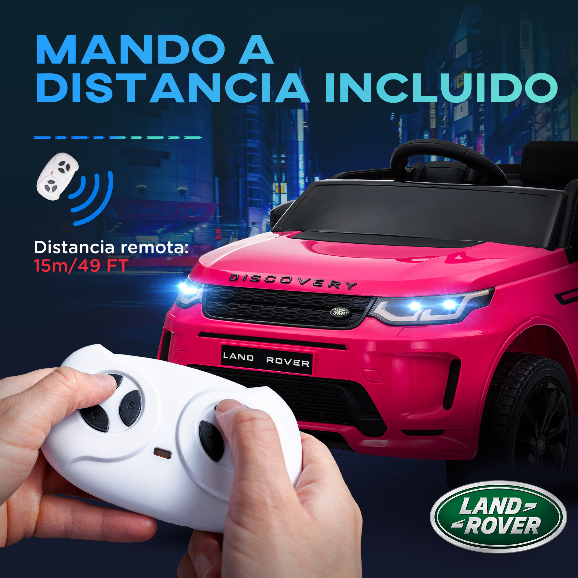 Coche Eléctrico para Niños de +3 Años con Licencia Land Rover Discovery Sport Carro Eléctrico Infantil con Batería 12V Mando a Distancia Arranque Lento Faros Bocina y Música Rosa