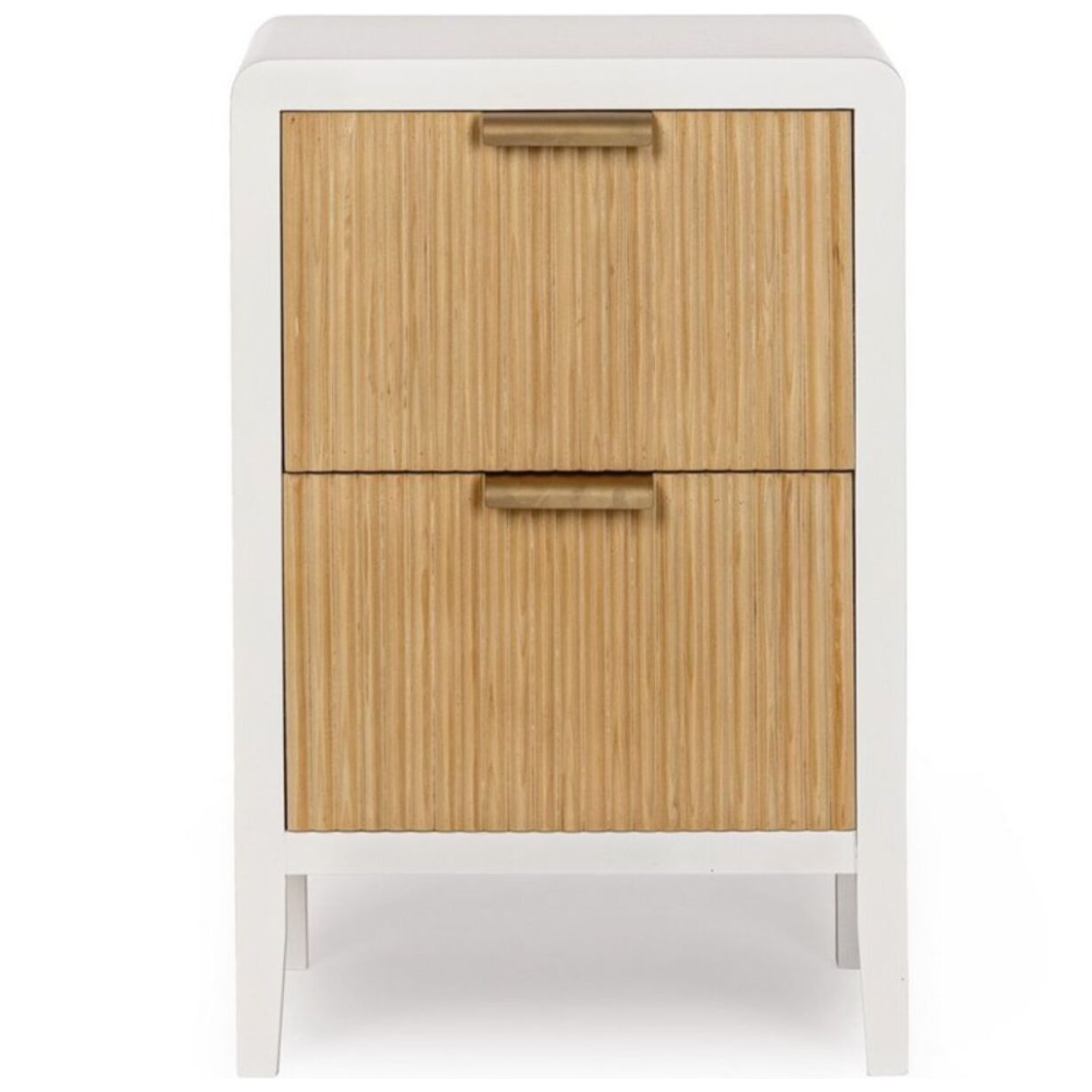 Comodino CHARLEY in legno bianco e 2 cassetti in legno naturale paulownia, 40x30x60 cm