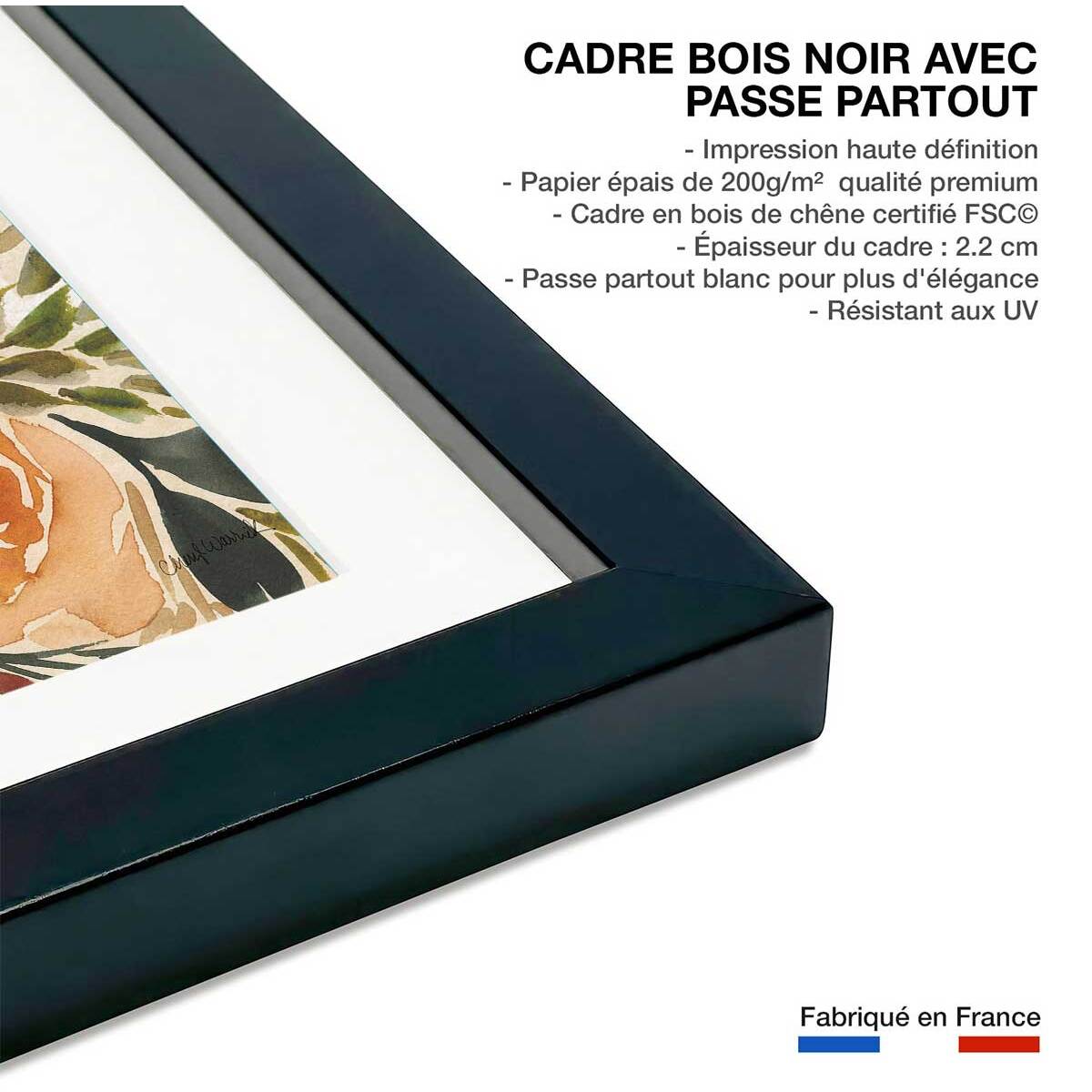 Poster roses merveilleuses Affiche + cadre en bois - Noir
