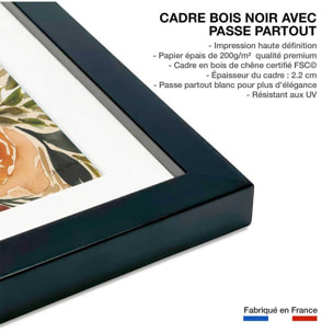 Poster roses merveilleuses Affiche + cadre en bois - Noir