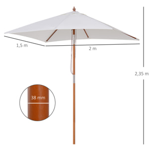 Parasol rectangulaire inclinable bois polyester haute densité 2L x 1,5l x 2,3H m crème