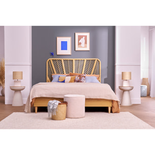 Pouf rond en tissu velours côtelé écru D40 cm LOUIS