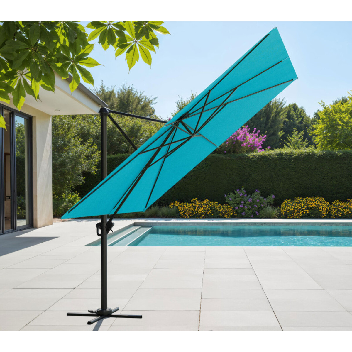 Parasol déporté 3x3m - bleu canard - SUNKING