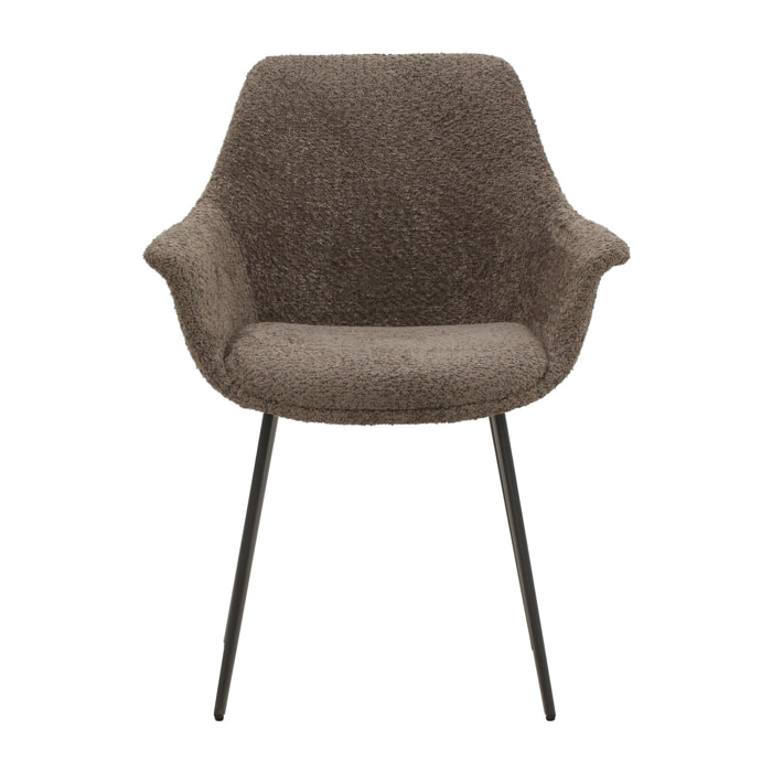 Set di 2 sedie MIRASIERRA in tessuto marrone effetto bouclé e gambe in metallo nero, con braccioli