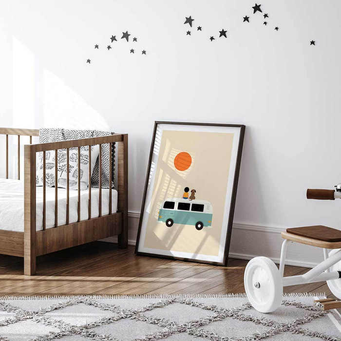 Affiche enfant sur le van  Affiche sous cadre noir
