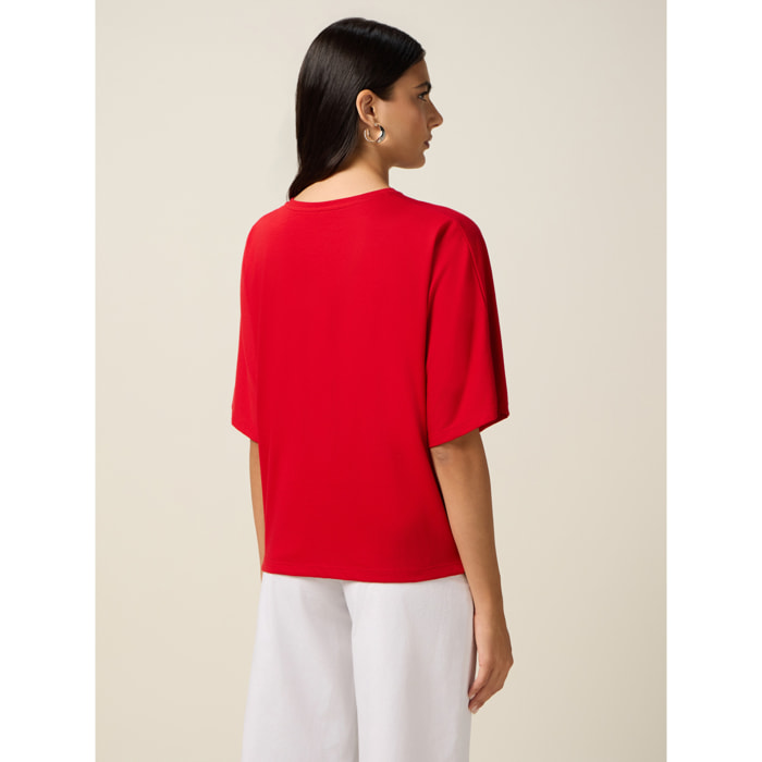 Oltre - T-shirt con ricamo lettering - Rosso