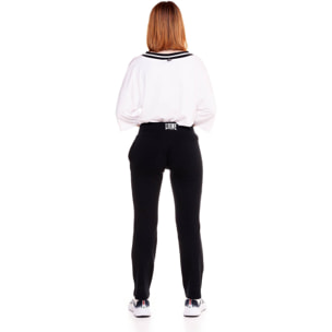 Pantalón de mujer canalé blanco y negro