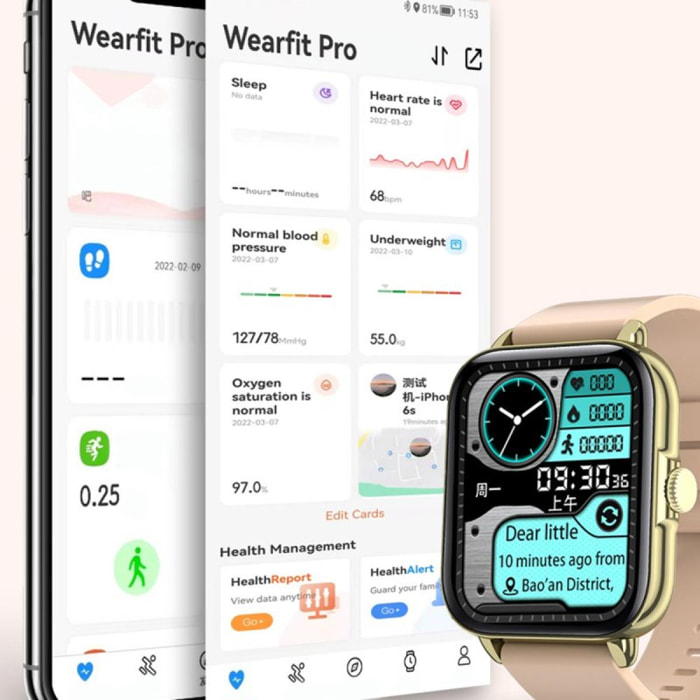 Montre connectée Bluetooth: prise en charge des appels, contrôle de la musique, position GPS,fréquence cardiaque beige