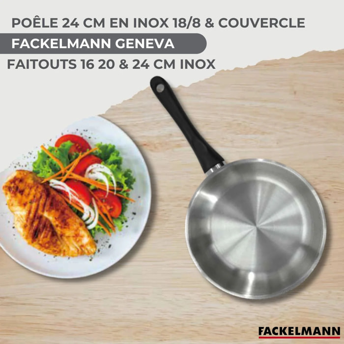 Set de 1 poêle 24 cm en inox et couvercle, 3 faitouts inox 16, 20 et 24 cm Fackelmann Geneva