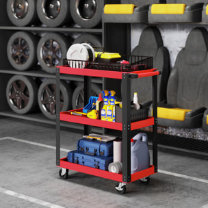 Chariot à outils 3 niveaux - chariot d'atelier servante - max. 120 Kg - métal rouge noir