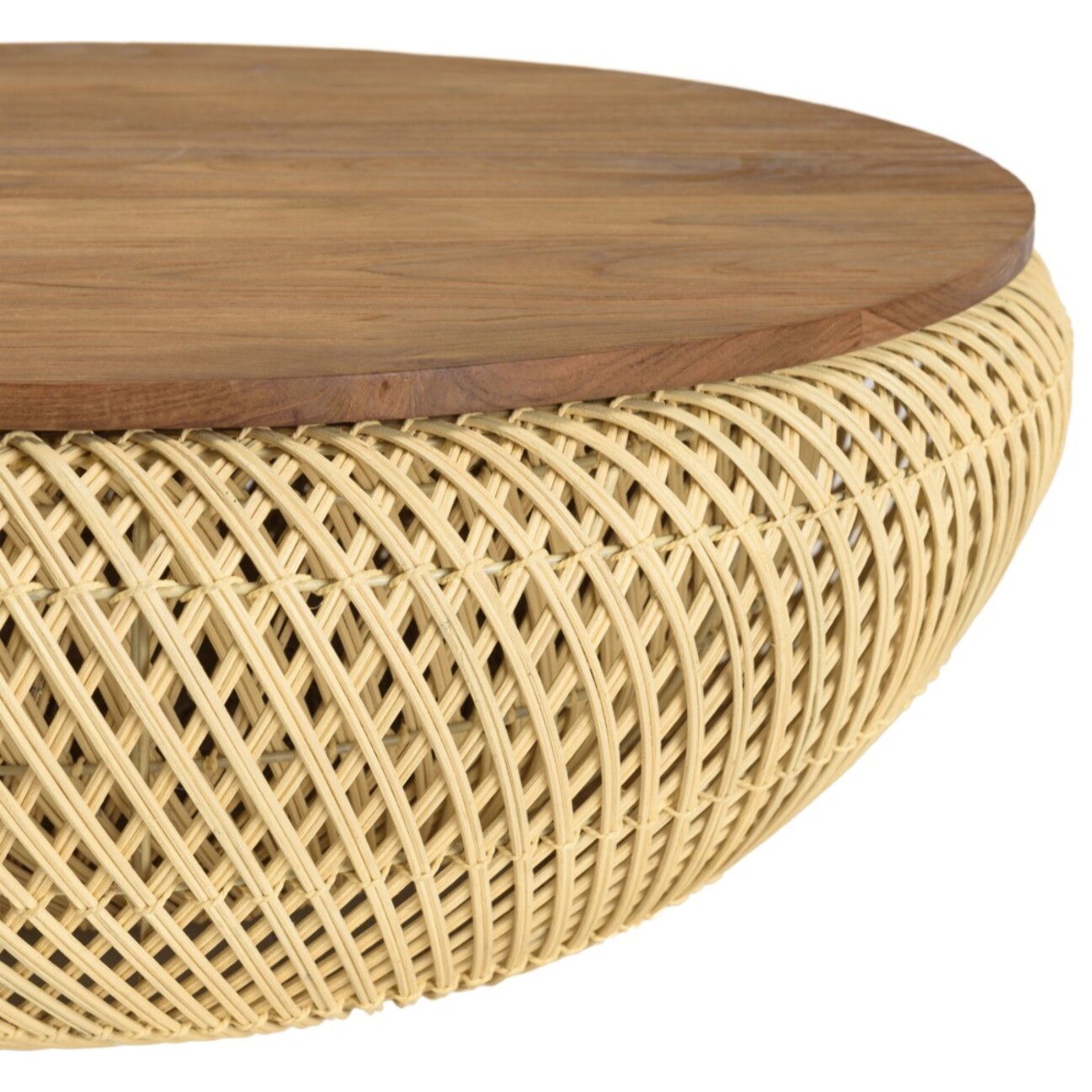 SIXTINE - Table basse ronde 80x80cm en rotin beige plateau amovible